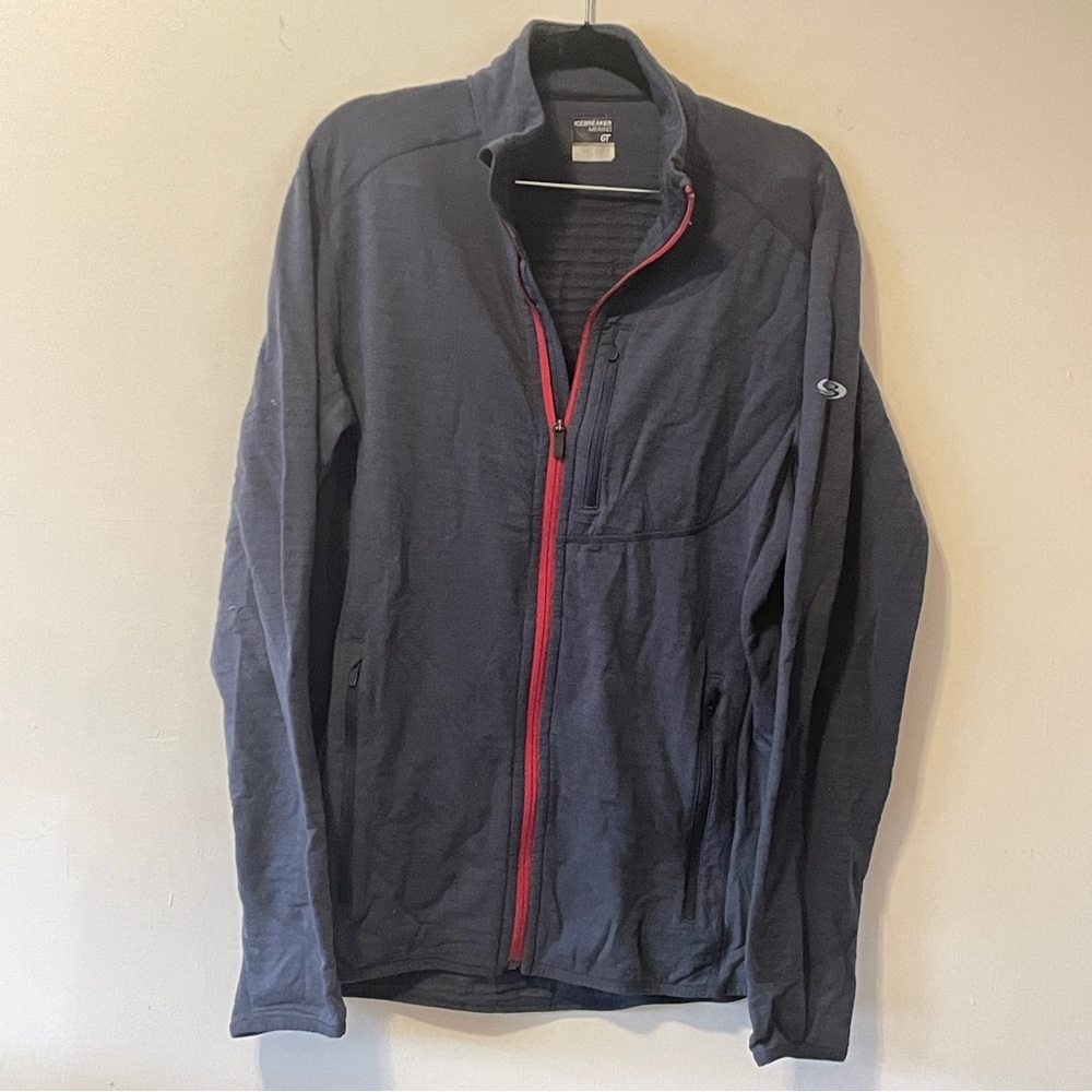 Icebreaker GT Atom Jacket Merino Mens Med Gray Long Sleeve Full Zip contrast zip